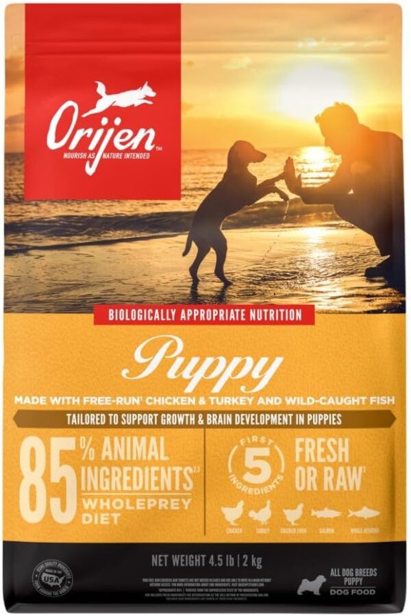 ORIJEN Puppy Dry Dog Food, Grain Free Dry Dog Food for Puppies, Fresh or Raw Ingredients, 4.5lb