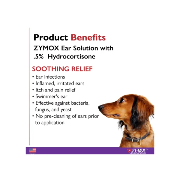 Zymox® Enzymatic Ear Solution for Dogs & Cats - 0.5% Hydrocortisone - 1.25 oz Bottle - Image 3