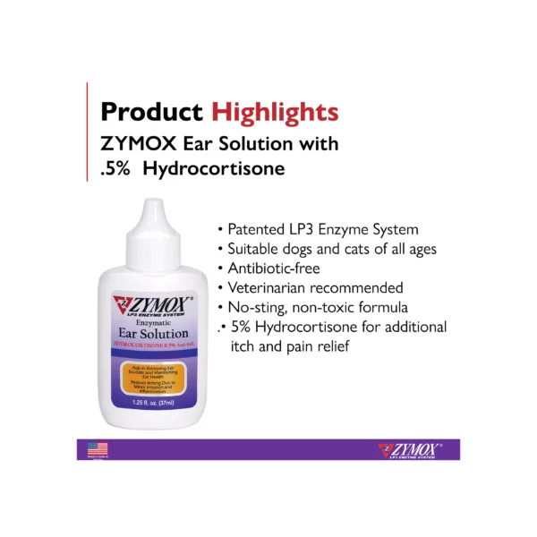 Zymox® Enzymatic Ear Solution for Dogs & Cats - 0.5% Hydrocortisone - 1.25 oz Bottle - Image 4